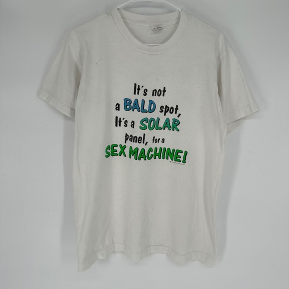 Vintage 1989‎ Fruit of the Loom Bald Spot Solar Panel Sex Machine T-Shirt Mens L